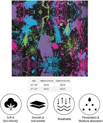 Rainbow of Neon Paint Splatters Bandana for Men Women Square Headscarf Handkerchief Silk Neck Scarf Headbands in Kuwait