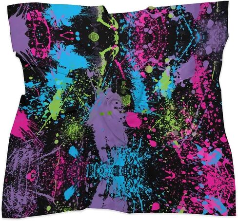 Rainbow of Neon Paint Splatters Bandana for Men Women Square Headscarf Handkerchief Silk Neck Scarf Headbands in Kuwait