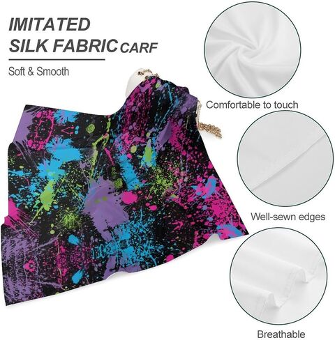 Rainbow of Neon Paint Splatters Bandana for Men Women Square Headscarf Handkerchief Silk Neck Scarf Headbands in Kuwait