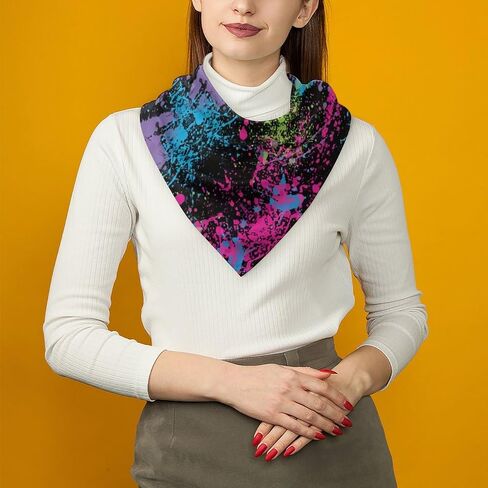 Rainbow of Neon Paint Splatters Bandana for Men Women Square Headscarf Handkerchief Silk Neck Scarf Headbands in Kuwait