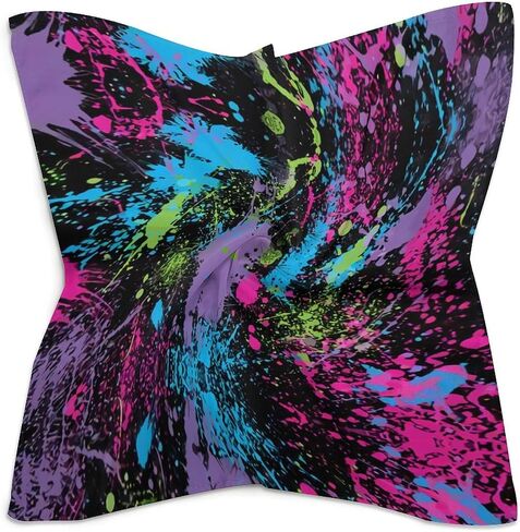 Rainbow of Neon Paint Splatters Bandana for Men Women Square Headscarf Handkerchief Silk Neck Scarf Headbands in Kuwait