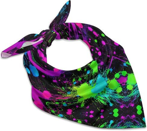 Rainbow of Neon Paint Splatters Bandana for Men Women Square Headscarf Handkerchief Silk Neck Scarf Headbands in Kuwait