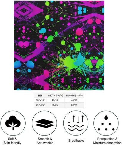 Rainbow of Neon Paint Splatters Bandana for Men Women Square Headscarf Handkerchief Silk Neck Scarf Headbands in Kuwait