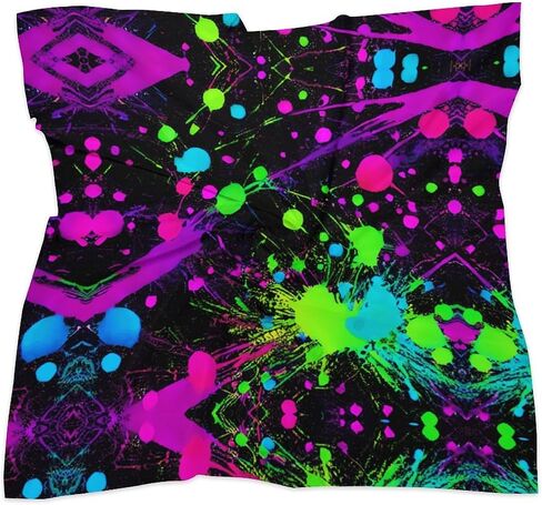 Rainbow of Neon Paint Splatters Bandana for Men Women Square Headscarf Handkerchief Silk Neck Scarf Headbands in Kuwait