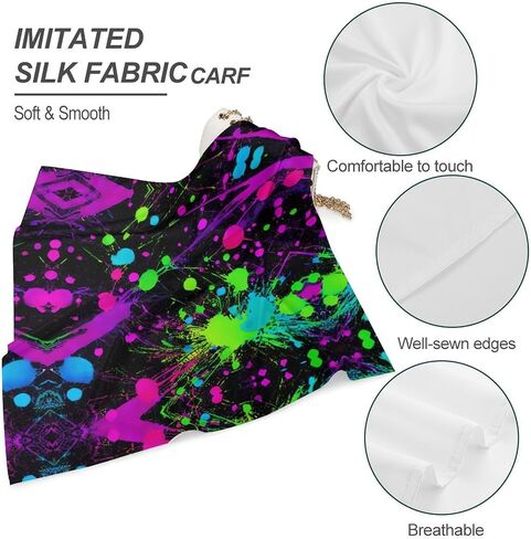 Rainbow of Neon Paint Splatters Bandana for Men Women Square Headscarf Handkerchief Silk Neck Scarf Headbands in Kuwait