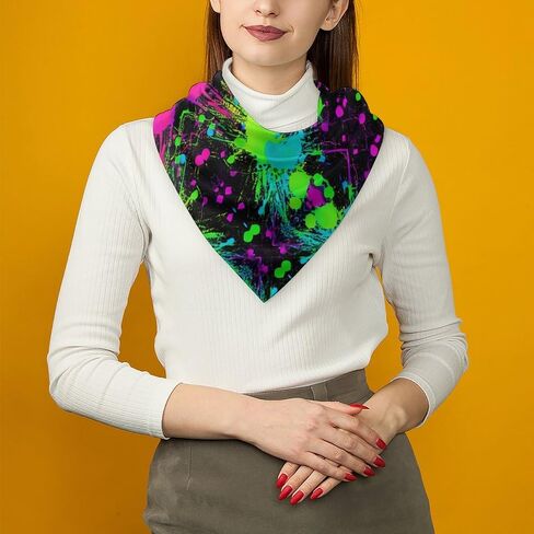 Rainbow of Neon Paint Splatters Bandana for Men Women Square Headscarf Handkerchief Silk Neck Scarf Headbands in Kuwait