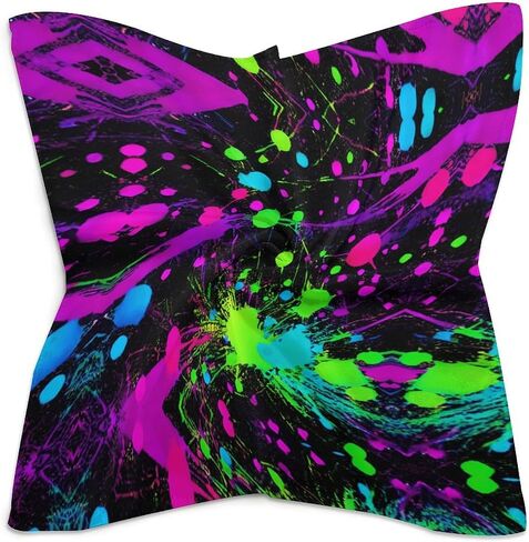 Rainbow of Neon Paint Splatters Bandana for Men Women Square Headscarf Handkerchief Silk Neck Scarf Headbands in Kuwait