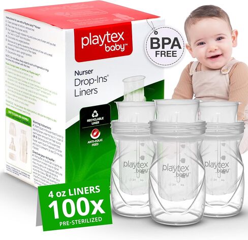 Playtex Baby Nurser Pre-Sterilized Disposable Drop-Ins Bottle Liners, Closer to Breastfeeding, 4 Oz, 50 Count in Saudi Arabia
