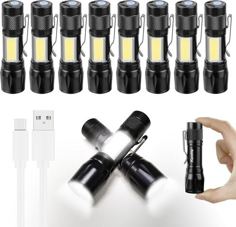 KunHe Rechargeable Flashlights USB-C, Stocking Stuffers Small LED Lantern Flashlights, Bright Clip-On Light EDC Flash Light with Side COB Light for Camping Home Emergency, 4 Pack in Saudi Arabia