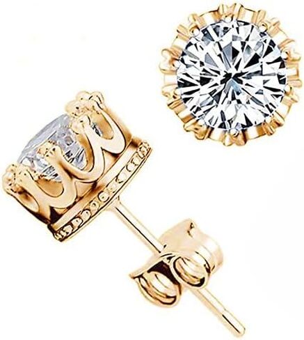 Fashion Crown 18k Gold Plated Earrings Women Brincos De Prata Men Sterling Silver Crystal Jewerly Double Stud Earrings by Taoqiao in Saudi Arabia