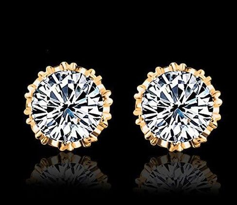 Fashion Crown 18k Gold Plated Earrings Women Brincos De Prata Men Sterling Silver Crystal Jewerly Double Stud Earrings by Taoqiao in Saudi Arabia