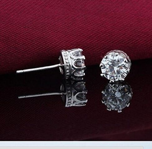 Fashion Crown 18k Gold Plated Earrings Women Brincos De Prata Men Sterling Silver Crystal Jewerly Double Stud Earrings by Taoqiao in Saudi Arabia