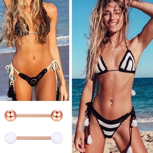 Besteel 7 Pairs Nipple Piercing Jewelry Stainless Surgical Steel Nipple Rings Set Cute CZ Ball Heart Butterfly Snake Tongue Belly Barbell Body Jewelry for Women 14G in Kuwait