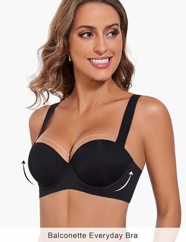 Push Up Bras for Women Support Padded Balconette Add 1 Cup Size Wide Band Underwire Back Smoothing T-Shirt Bra in Kuwait