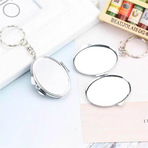 6 Pcs Sublimation Blank Pocket Makeup Mirror Keychains Double Sided Blank Compact Mirror Cosmetic Mirror Key Chain in Kuwait