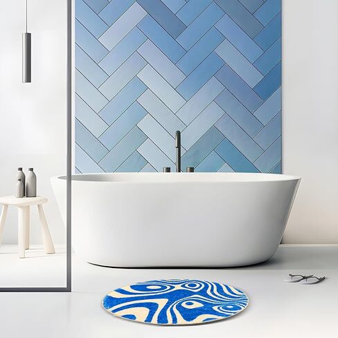 24x24 - Bathroom Rugs Non Slip Washable - Runner Rug - Absorbent Bath Mat - Shower Rug - Tub Mat - Bathroom Mat Quick Dry - Toilet Rug - Floor Mat - Blue Bath Rug - Waves in Saudi Arabia