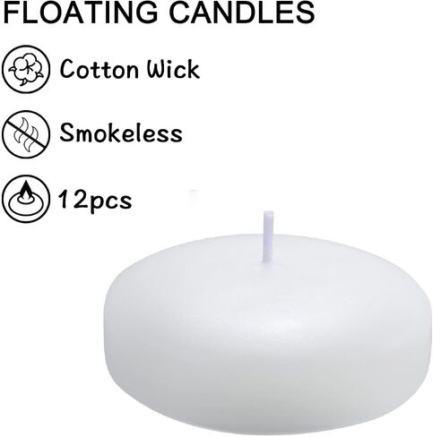 12Pack 3inch Floating Candles-Long Smokeless,Lasting Burning time-Unscented White Floating Candles for Valentine's Day, Thanksgiving, Wedding, Holiday, Parties and Home Decor in Saudi Arabia