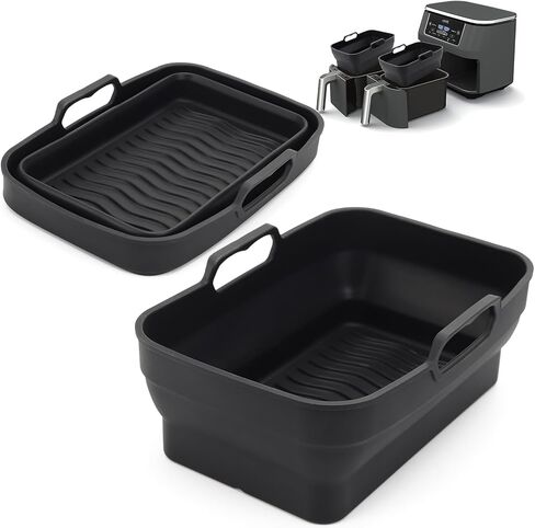 Air Fryer Silicone Liners Pot for Ninja Foodi Dual DZ090 6QT, 2 Pack Reusable Air Fryer Silicone Replacement Basket Bowl, Collapsible Baking Tray for Air Fryer Accessories (Gray) in Kuwait