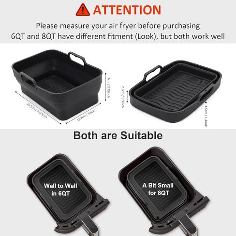 Air Fryer Silicone Liners Pot for Ninja Foodi Dual DZ090 6QT, 2 Pack Reusable Air Fryer Silicone Replacement Basket Bowl, Collapsible Baking Tray for Air Fryer Accessories (Gray) in Kuwait