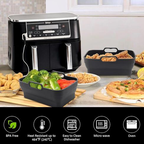 Air Fryer Silicone Liners Pot for Ninja Foodi Dual DZ090 6QT, 2 Pack Reusable Air Fryer Silicone Replacement Basket Bowl, Collapsible Baking Tray for Air Fryer Accessories (Gray) in Kuwait