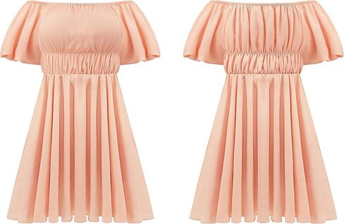R.Vivimos Summer Dress for Women Short Puff Sleeve Boho Off The Shoulder Casual Smocked Swing Mini Dress in Saudi Arabia
