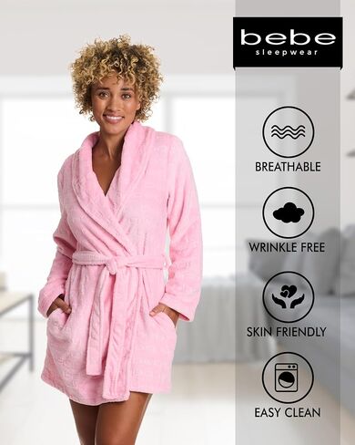 bebe Womens Mid-Length Plush Pajama Lounge Robe Bathrobe in Kuwait