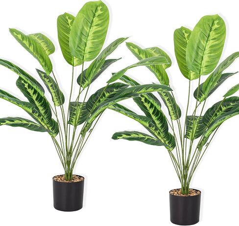 Artificial Palm Plants 35" Tropical Greenery Bush Imitation Faux Fake Palm Tree Leaves Artificial Plant in Pot Greenery Family Office Indoor Outside Party Flowers Arrangement Wedding Decor in Saudi Arabia