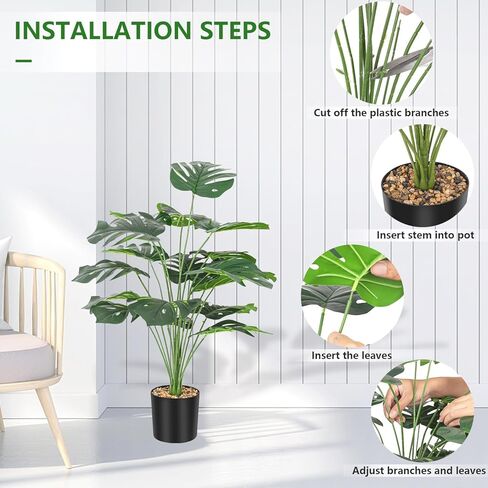 نباتات النخيل الاصطناعية 35 بوصة شجيرة خضراء استوائية تقليد أوراق شجرة النخيل المزيفة نبات اصطناعي في وعاء الخضرة مكتب العائلة داخلي خارجي ترتيب زهور الحفلات ديكور الزفاف in Kuwait