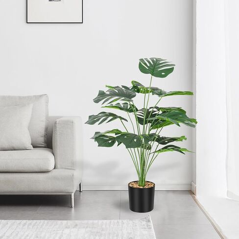 نباتات النخيل الاصطناعية 35 بوصة شجيرة خضراء استوائية تقليد أوراق شجرة النخيل المزيفة نبات اصطناعي في وعاء الخضرة مكتب العائلة داخلي خارجي ترتيب زهور الحفلات ديكور الزفاف in Kuwait