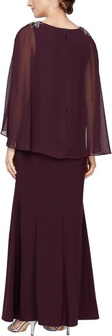 S.L. Fashions Women's Long Stretch Knit Dress with Beaded Chiffon Capelet in Saudi Arabia