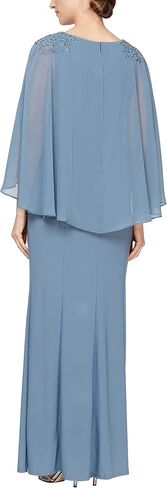 S.L. Fashions Women's Long Stretch Knit Dress with Beaded Chiffon Capelet in Saudi Arabia