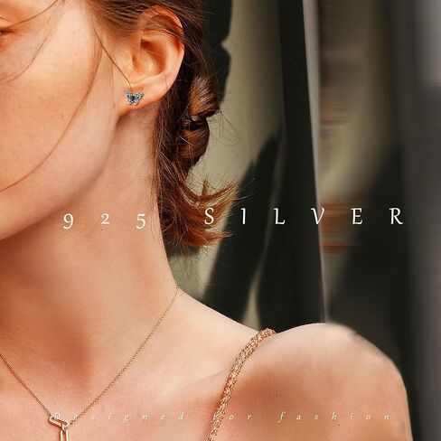 Earrings for Women, 925 Sterling Silver Heart Bow Knot Octet Star Butterfly Heart Clover Stud Earring Ears Sensitive Hypoallergenic, Fashion Birthday Gifts Cute 18K Gold Plated Bling Jewelry in Saudi Arabia