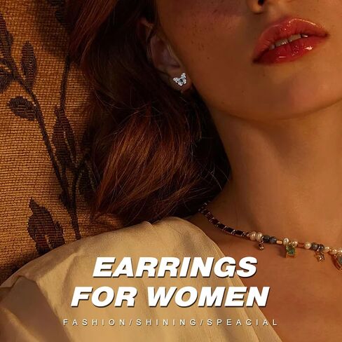 Earrings for Women, 925 Sterling Silver Heart Bow Knot Octet Star Butterfly Heart Clover Stud Earring Ears Sensitive Hypoallergenic, Fashion Birthday Gifts Cute 18K Gold Plated Bling Jewelry in Saudi Arabia