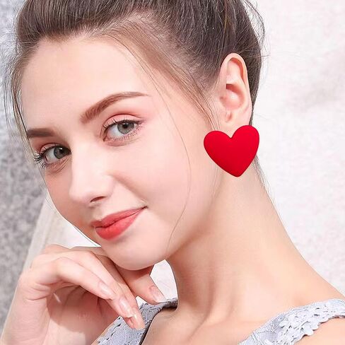Heart Love Big Stud Earrings for Women Big Heart Studs Pin Hypoallergenic Minimalist Party Wedding Birthday Valentine's Day Gifts Her Mom Wife Bff in Kuwait
