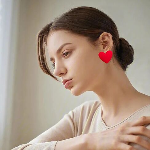 Heart Love Big Stud Earrings for Women Big Heart Studs Pin Hypoallergenic Minimalist Party Wedding Birthday Valentine's Day Gifts Her Mom Wife Bff in Kuwait