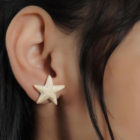 Marble Stories Stud Earrings for Women Trendy Pure Marble Square Round Starfish Cross Triangle Shapes, Trendy Flat Back Earrings, Cute Jewelry Gift for Girls and Women, Unique Earring Sets in Saudi Arabia