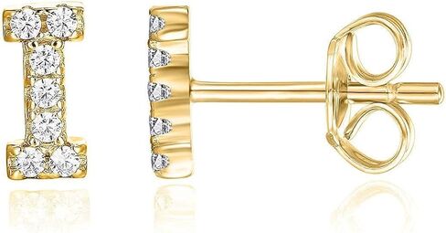 ONLYJUMP 14K Yellow Gold Plated Sterling Silver CZ Alphabet Letter Earrings for Women Hypoallergenic Earrings Diamond Silver Initial Earrings Cubic Zirconia Stud Earrings Jewelry Gifts in Saudi Arabia