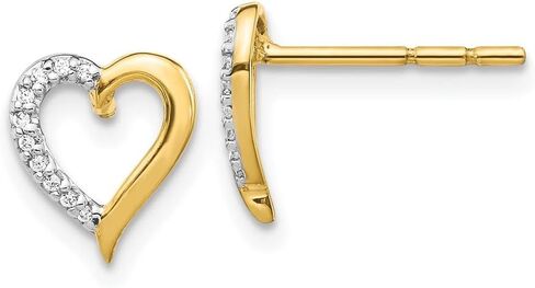 Diamond2Deal 14k Gold Diamond Heart Stud Earrings (L- 0.39 in, W- 0.35 in) in Kuwait