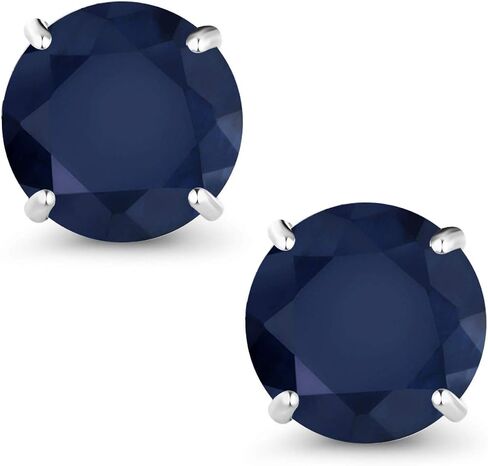 أقراط Gem Stone King من الذهب الأبيض عيار 18 قيراط والياقوت الأزرق للنساء والرجال (2.20 قيراط، حجر ميلاد الأحجار الكريمة، دائري 6 مم) in Saudi Arabia