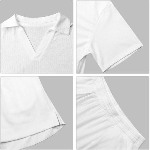 Remidoo Women's Ribbed Short Sleeve 2 Piece Pajamas Set Collared Lounge Set in Saudi Arabia