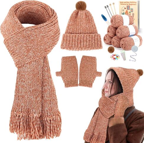 Coopay Knitting Kit for Beginners, Complete Knitting Kits Learn to Knit Hat Scarf Glove, Knitting Starter Kit for Adults W/Yarn, Knitting Set W/Step-by-Step Instruction Tutorial, 4PCS Knitting Needles in Saudi Arabia