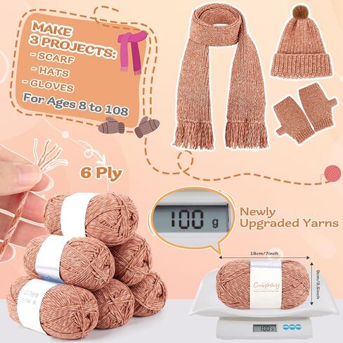 Coopay Knitting Kit for Beginners, Complete Knitting Kits Learn to Knit Hat Scarf Glove, Knitting Starter Kit for Adults W/Yarn, Knitting Set W/Step-by-Step Instruction Tutorial, 4PCS Knitting Needles in Saudi Arabia