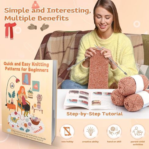 Coopay Knitting Kit for Beginners, Complete Knitting Kits Learn to Knit Hat Scarf Glove, Knitting Starter Kit for Adults W/Yarn, Knitting Set W/Step-by-Step Instruction Tutorial, 4PCS Knitting Needles in Saudi Arabia