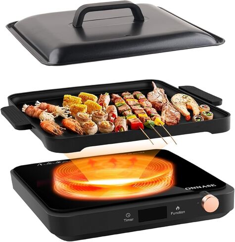 Induction Cooktop with Removable Grill Plate, 1200W 12 Power levels Adjustment High Efficiency Electric Countertop, Portable Heat Plate, Magnetic Cookware for Apartment, Dormitory, White in Saudi Arabia