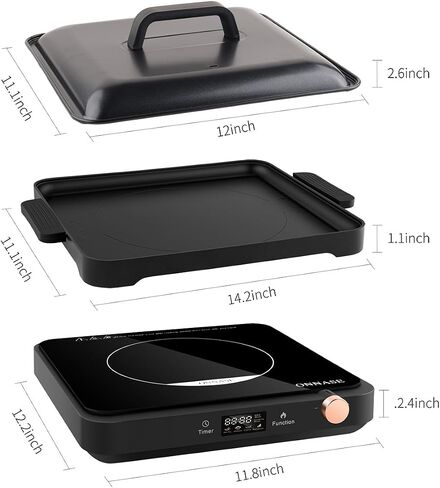 Induction Cooktop with Removable Grill Plate, 1200W 12 Power levels Adjustment High Efficiency Electric Countertop, Portable Heat Plate, Magnetic Cookware for Apartment, Dormitory, White in Saudi Arabia