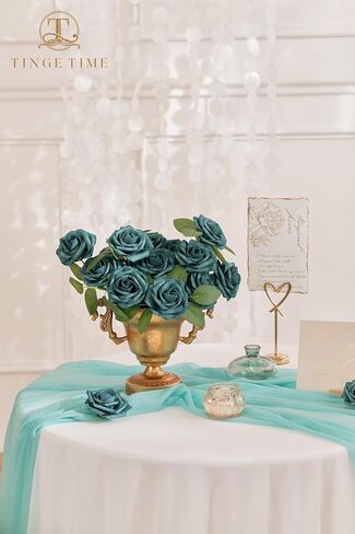 TINGE TIME Artificial Flowers 3" Rose, 25pcs Flowers with Stem, Roses for DIY Wedding Decorations Bouquets Centerpieces Boutonniere Floral Arrangements Bridal Shower (Dark Teal) in Saudi Arabia