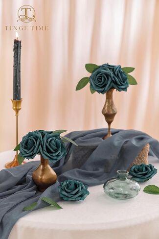 TINGE TIME Artificial Flowers 3" Rose, 25pcs Flowers with Stem, Roses for DIY Wedding Decorations Bouquets Centerpieces Boutonniere Floral Arrangements Bridal Shower (Dark Teal) in Saudi Arabia