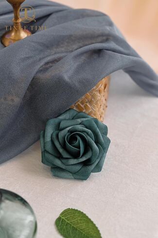 TINGE TIME Artificial Flowers 3" Rose, 25pcs Flowers with Stem, Roses for DIY Wedding Decorations Bouquets Centerpieces Boutonniere Floral Arrangements Bridal Shower (Dark Teal) in Saudi Arabia