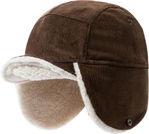 Cold Weather Winter Hat Corduroy Fleece Beanie Earflaps Warm Short Brim Baseball Cap Trapper Hat Russian Ushanka Hat in Kuwait