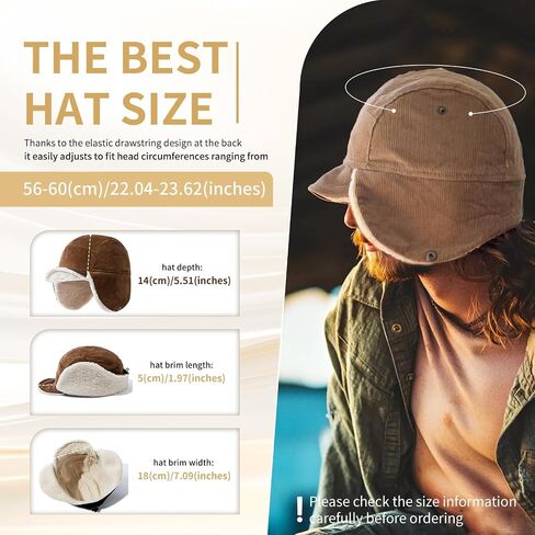 Cold Weather Winter Hat Corduroy Fleece Beanie Earflaps Warm Short Brim Baseball Cap Trapper Hat Russian Ushanka Hat in Kuwait